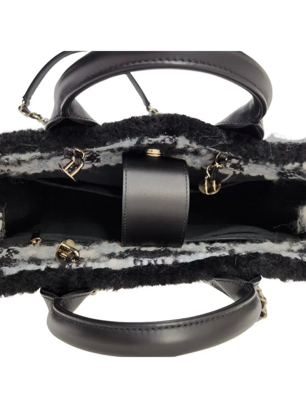 Chanel Coco Neige Collection Tweed Quilted Tote Black
